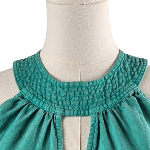 C&C California X-Small Washed Jade Green 100% Linen Dress Halter Retro Coastal - Picture 8 of 14